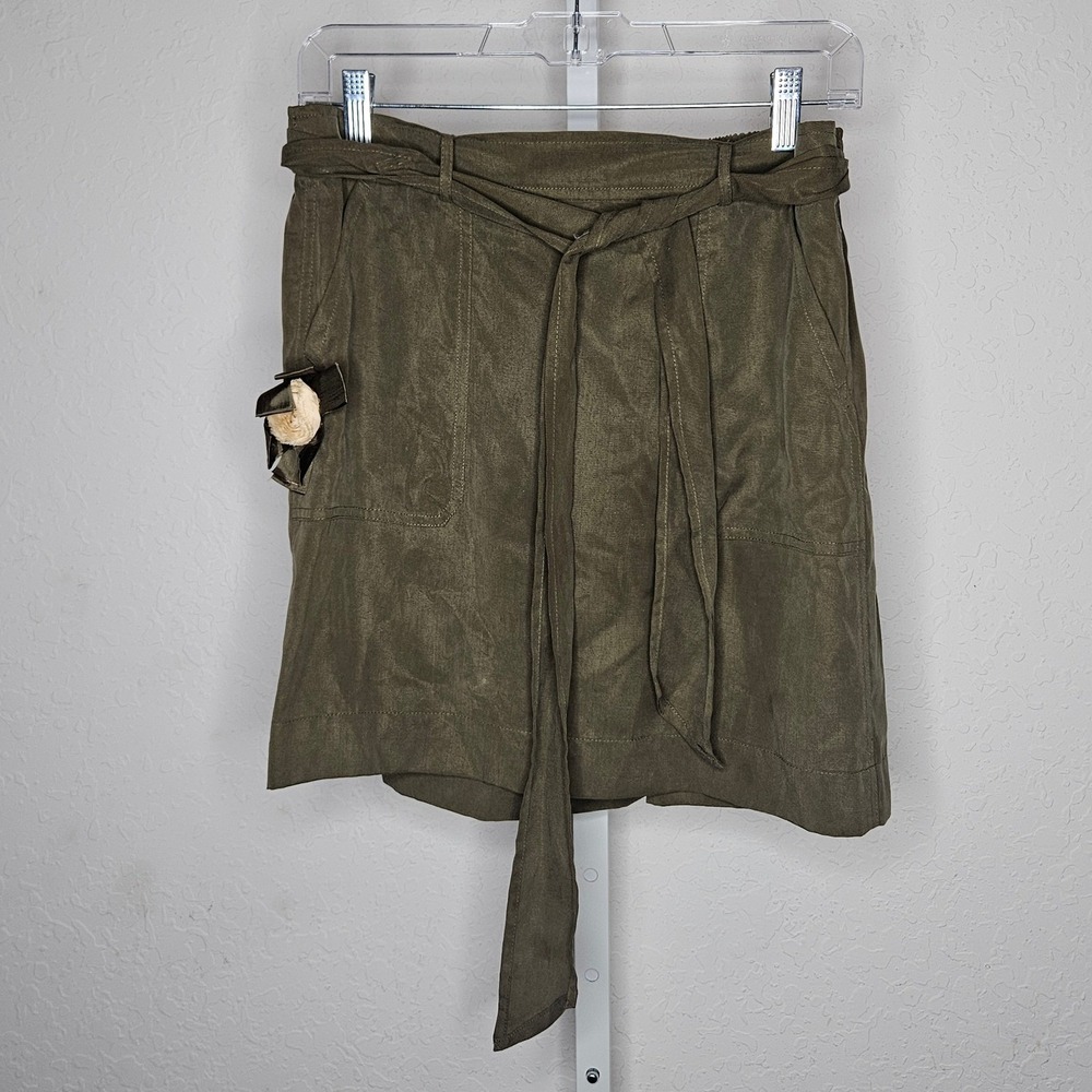 LOFT Lyocell Paperbag Waist Skirt Olive Green Tie Belt Pockets‎ Petite MP NWT